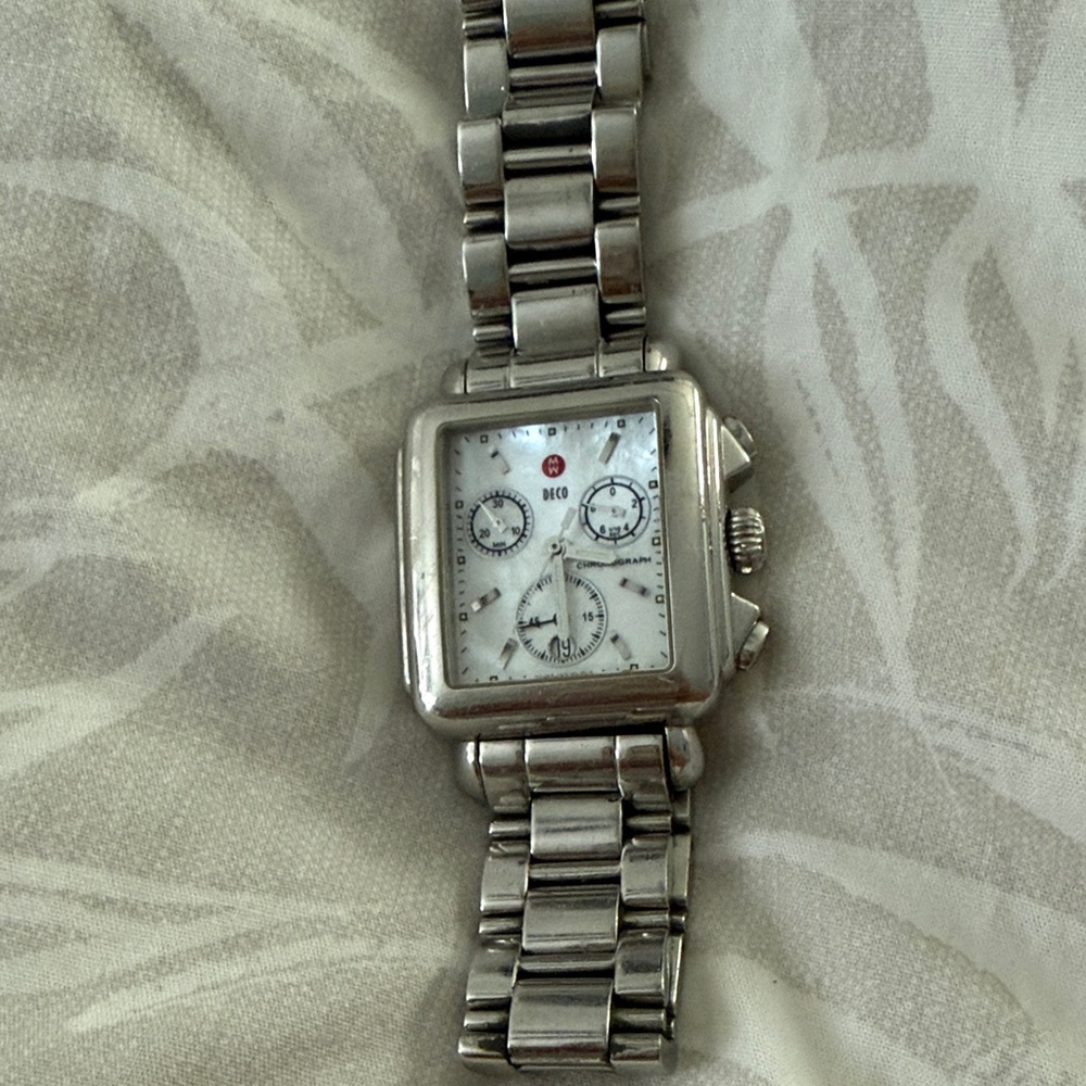 Michele Silver Square Face Watch